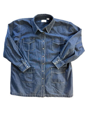 Denim Shacket Shirt Jacket Vtg 20 Petite Plus Elisabeth Liz Claiborne Snap Front